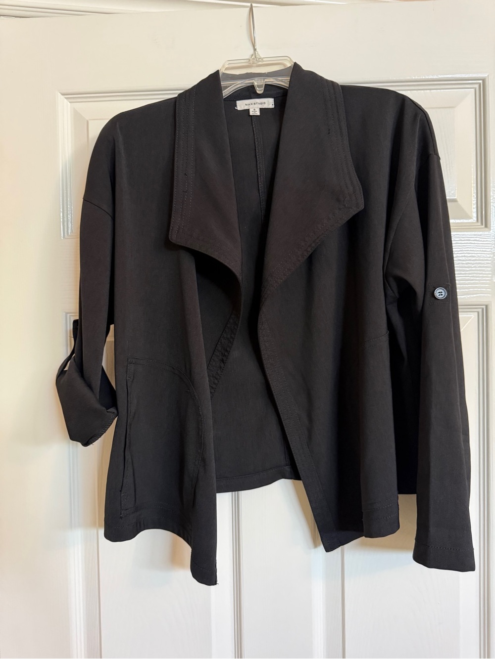 MAX STUDIO Black Open-Front Draped Jacket Blazer Sz S